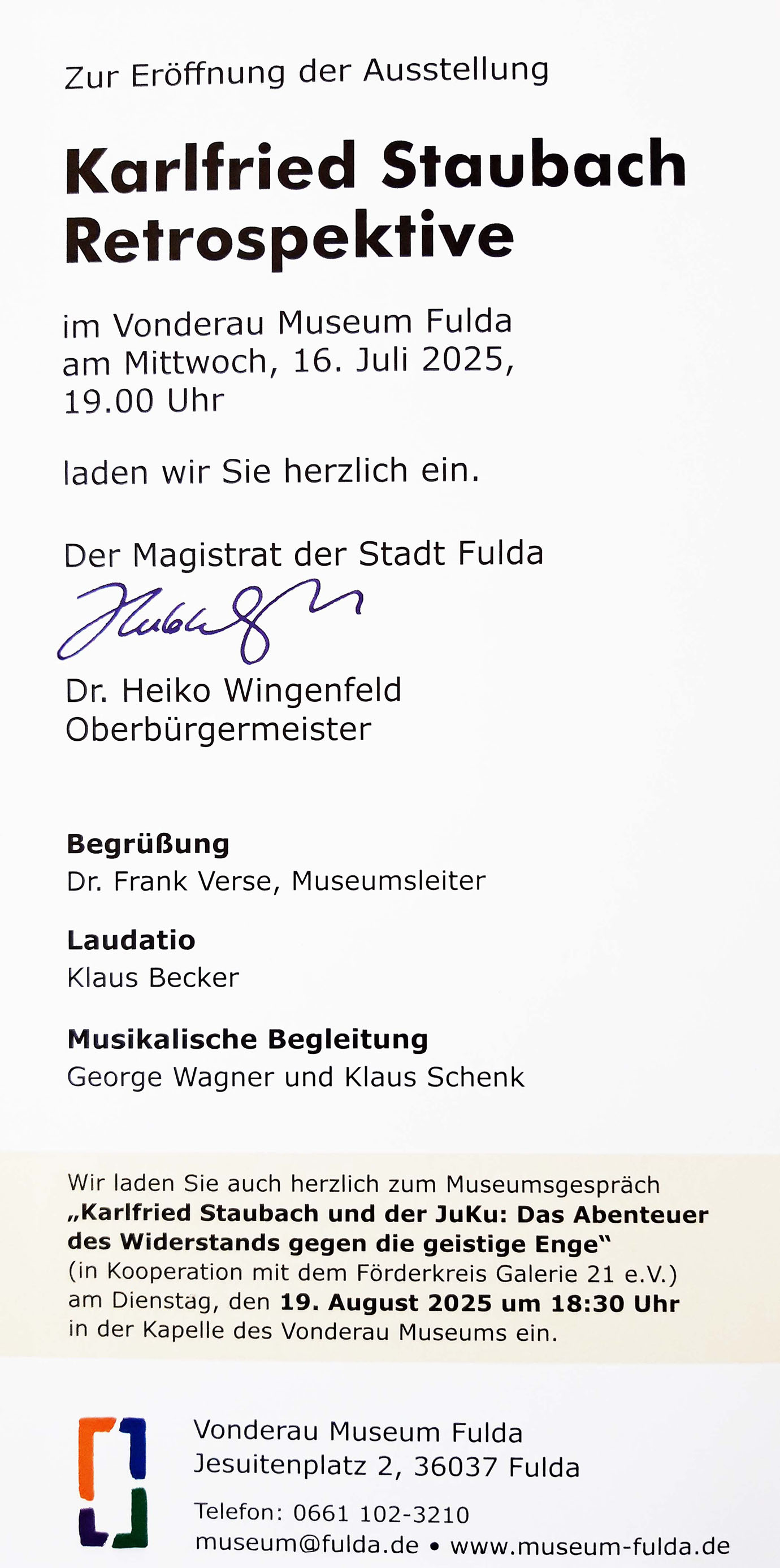 Rückseite des Flyers zur Kunstausstellung von Karlfried Staubach